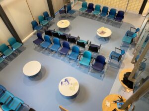 Medical Centre. Polyflor Palettone vinyl in different shades of blue